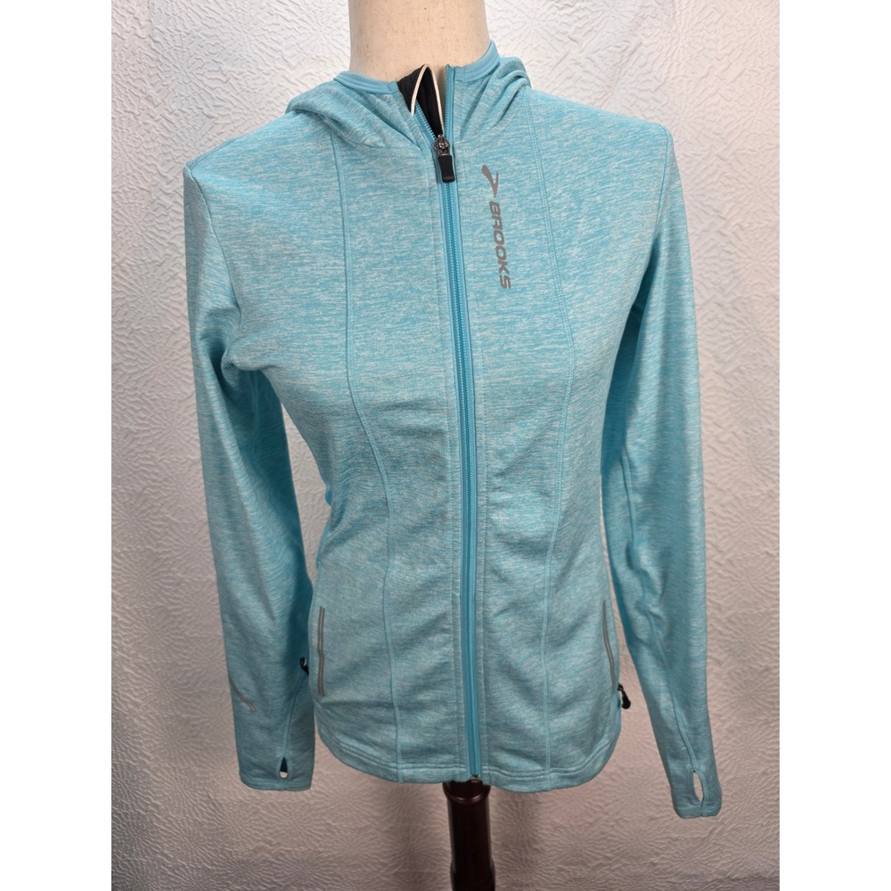 Brooks Hoodie Women S Blue Excellent Full Zip Space Dye Running Thumbholes